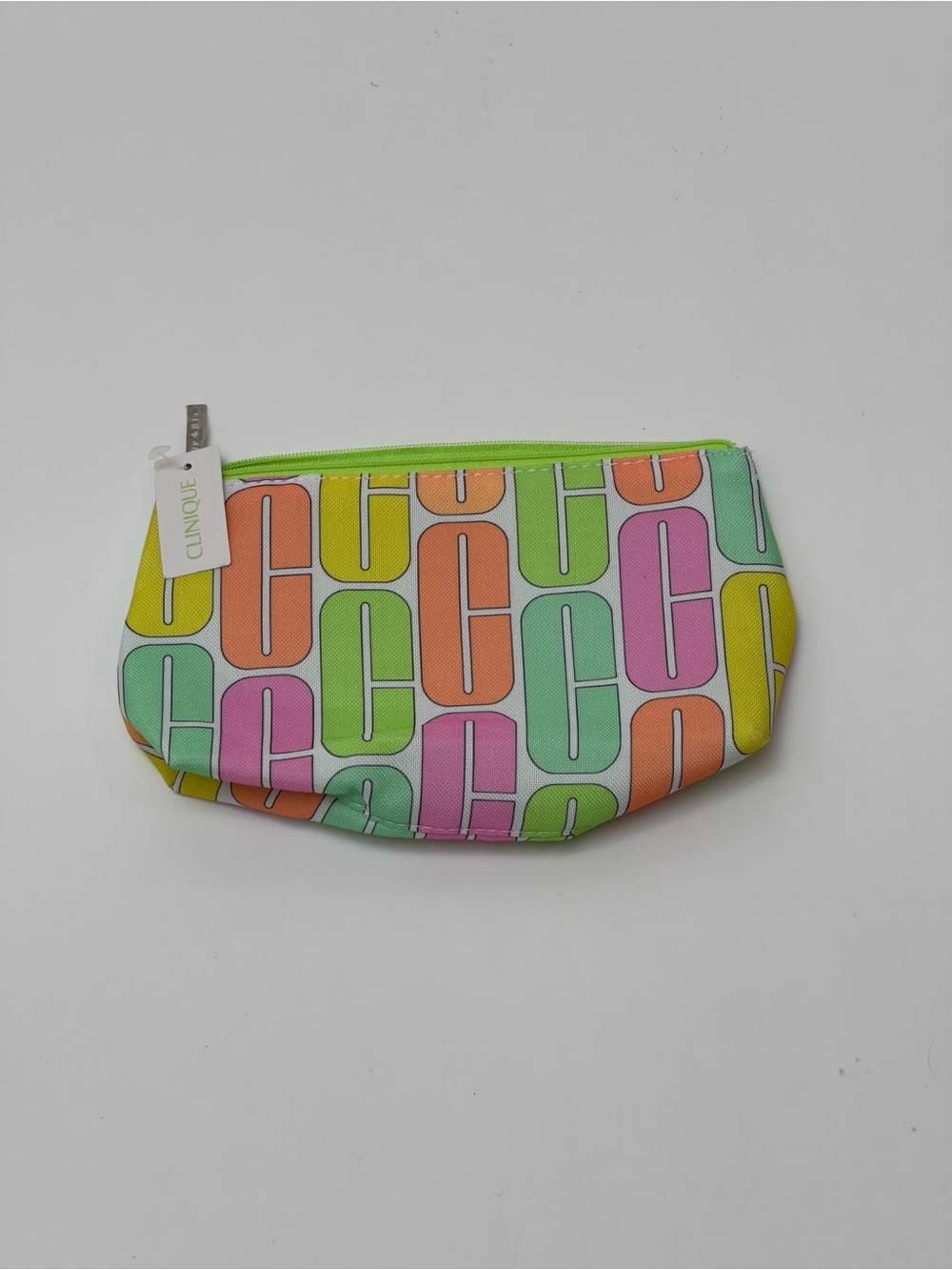 Clinique Neon Green-Zip Multicolor Logo Pouch